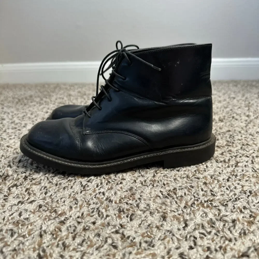 J. CREW Vintage Black Leather Lace Up Ankle Boots Made in Italy Size 36 US 5.5